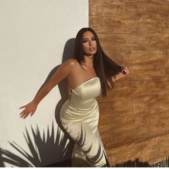 ZARA CREAM SATIN EFFECT MIDI DRESS - Picture 1 of 16